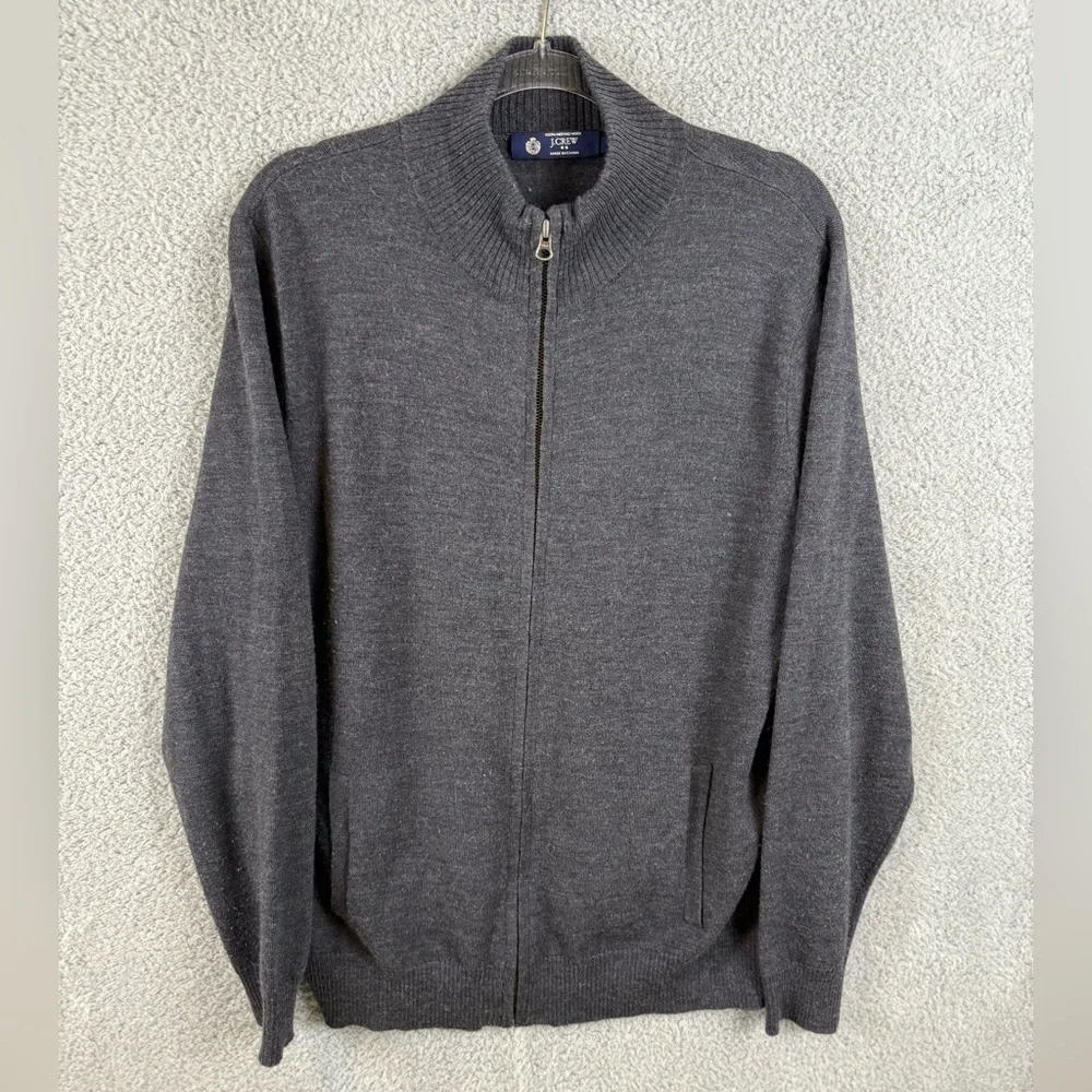 J. Crew Men's Charcoal Zip-Up Sweater merino wool L